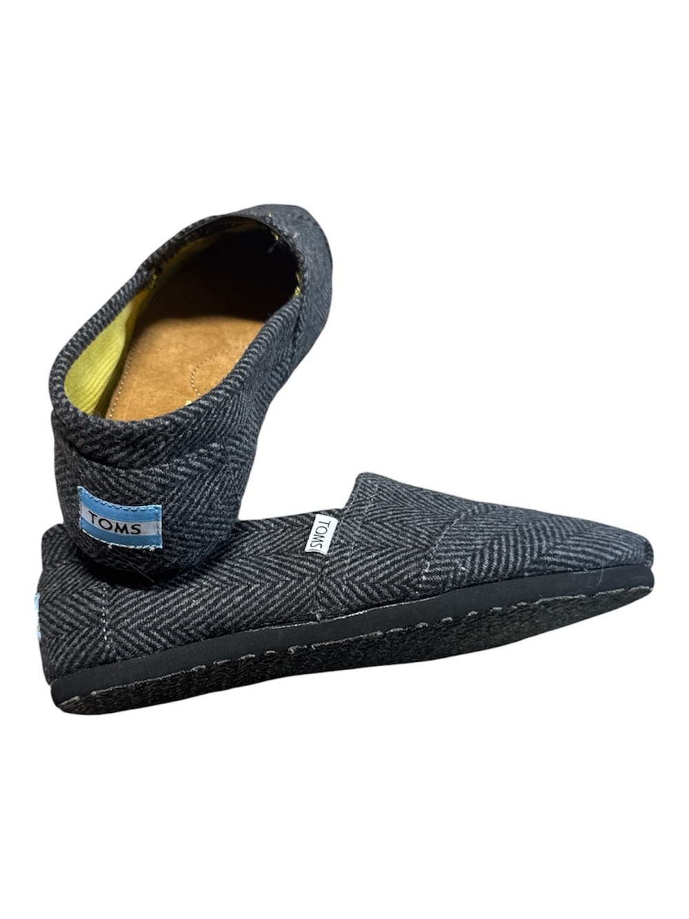 Toms Women’s Gray Herringbone Slip-On Flats with Yellow Lining - Picture 3 of 5